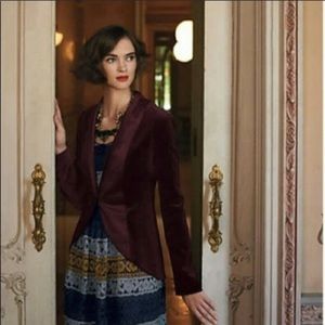 Maeve blue and gold lace dress